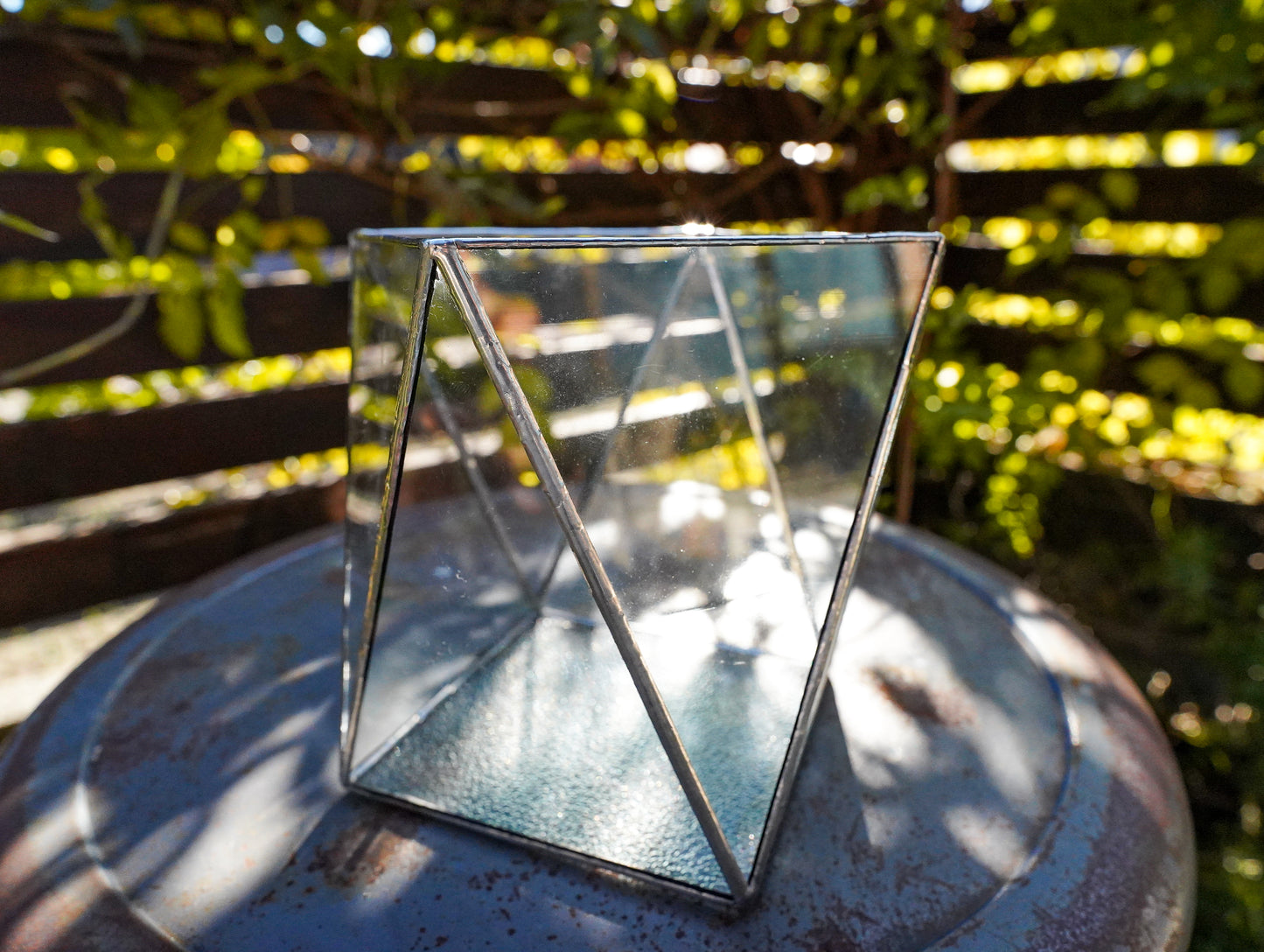 Glass Planter polygon rough&clear #74