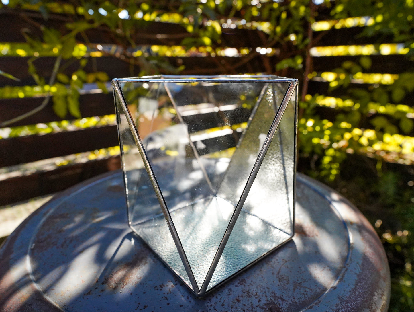 Glass Planter polygon rough&clear #74