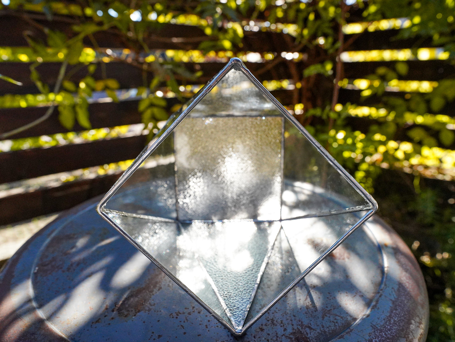 Glass Planter polygon rough&clear #74