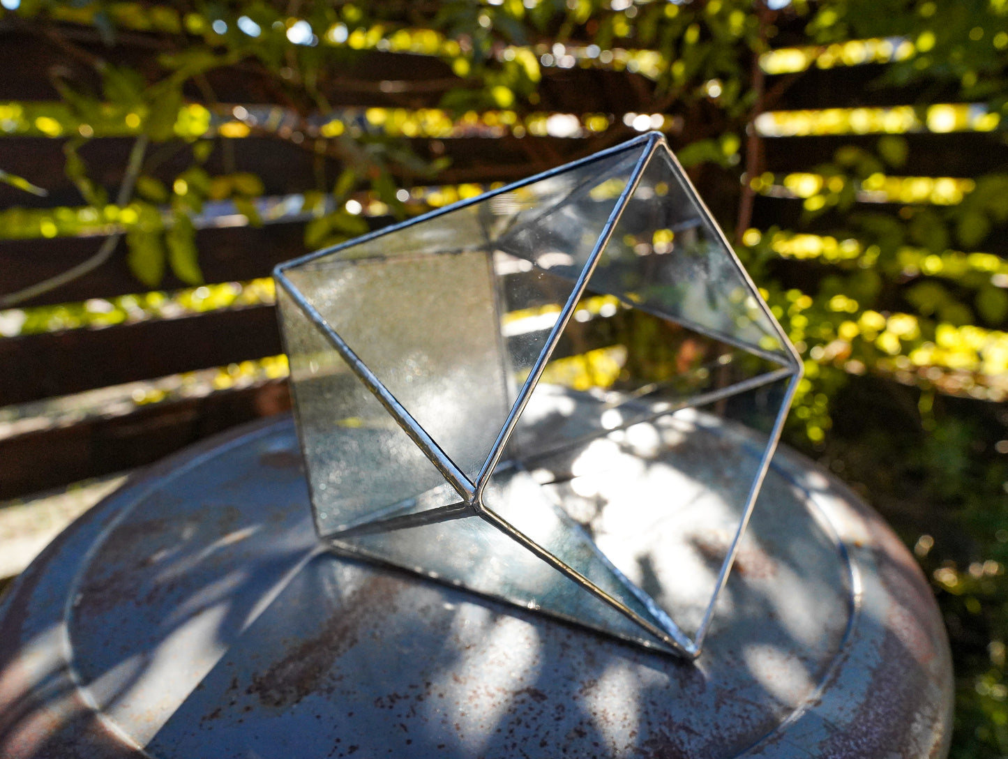 Glass Planter polygon rough&clear #74