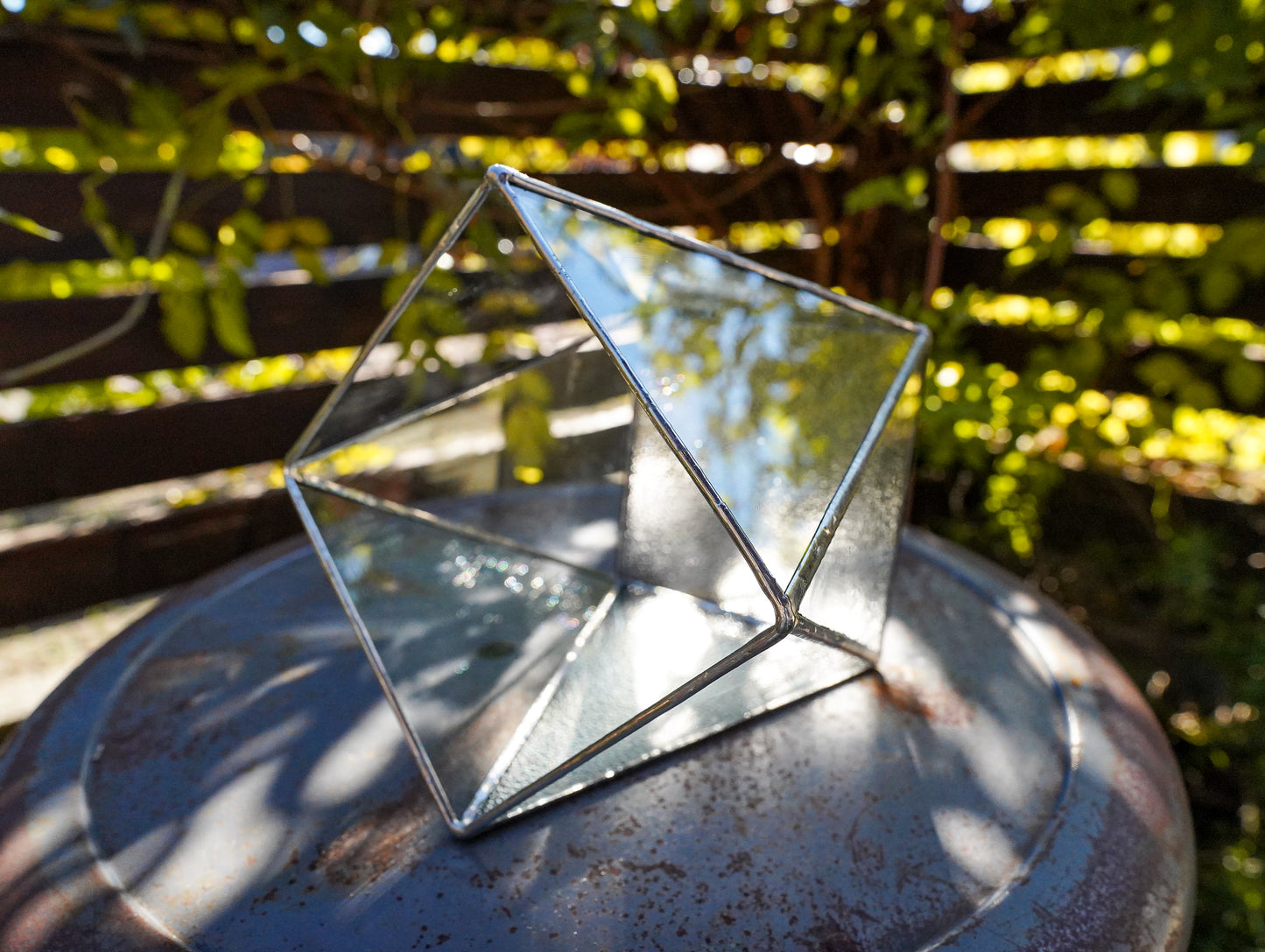 Glass Planter polygon rough&clear #74