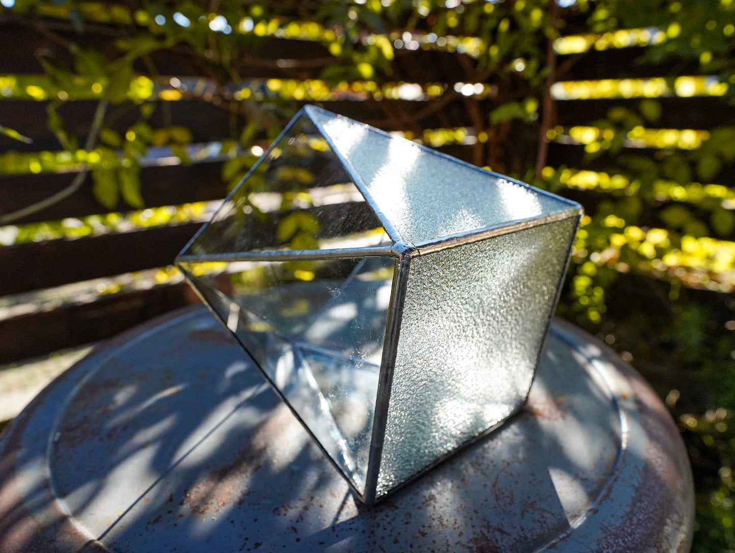 Glass Planter polygon rough&clear #74