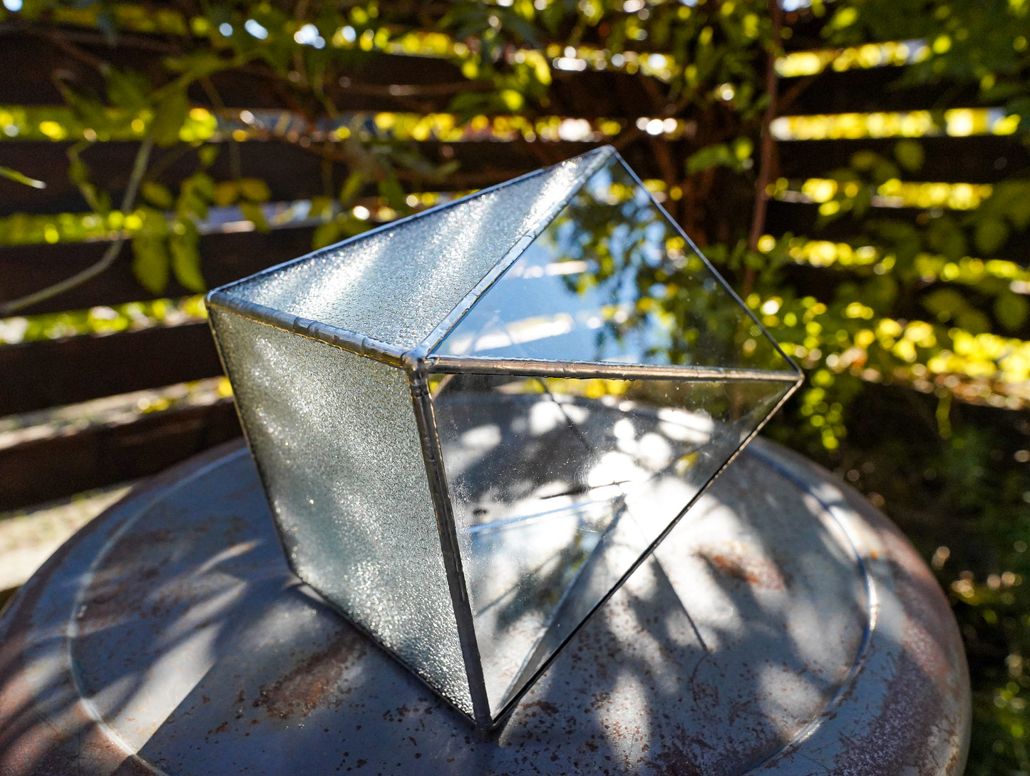 Glass Planter polygon rough&clear #74