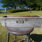 Old wood tapered planter & vintage nametag #17