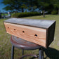 Old wood tapered planter & vintage nametag #17