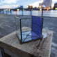 Glass Planter square flora blue BF & saucer #30