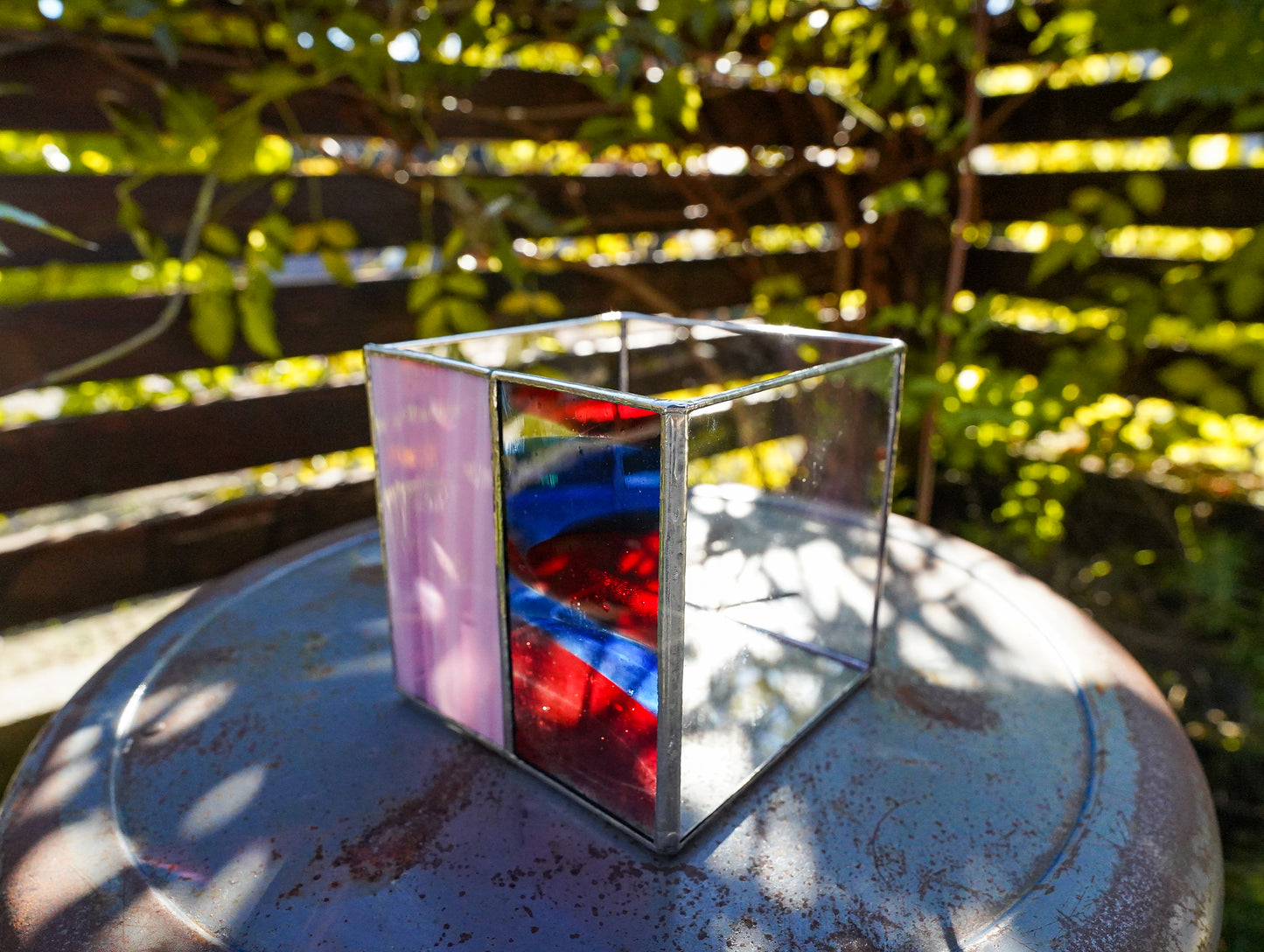 Glass Planter square red&pink #68