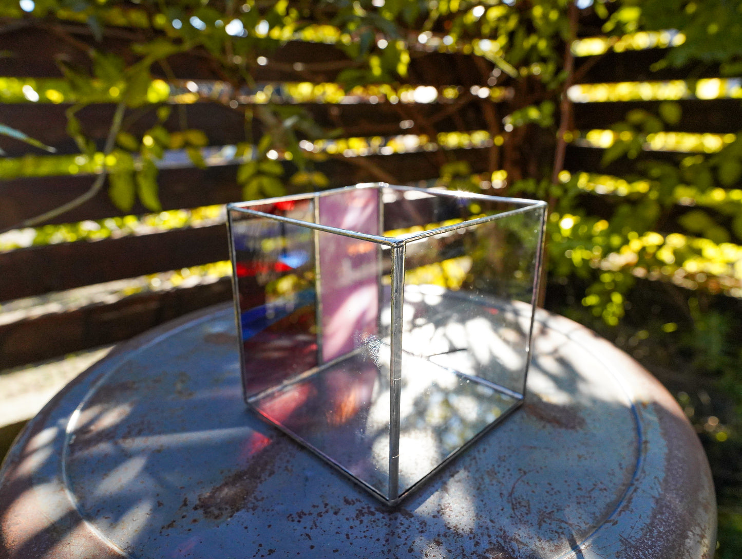 Glass Planter square red&pink #68