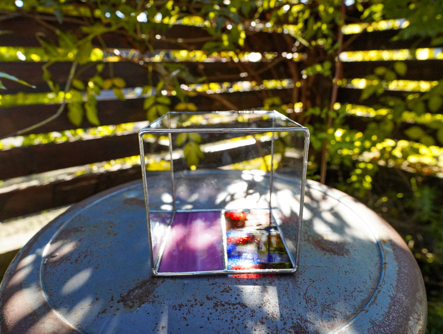 Glass Planter square red&pink #68