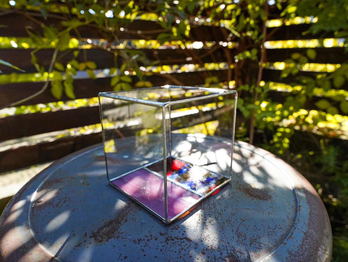 Glass Planter square red&pink #68