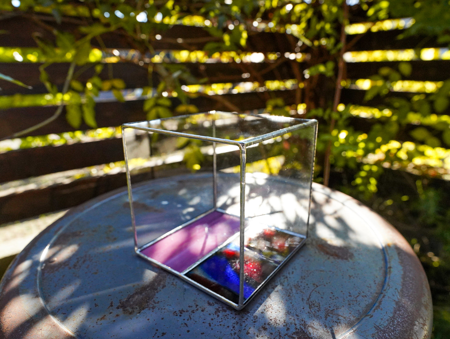 Glass Planter square red&pink #68