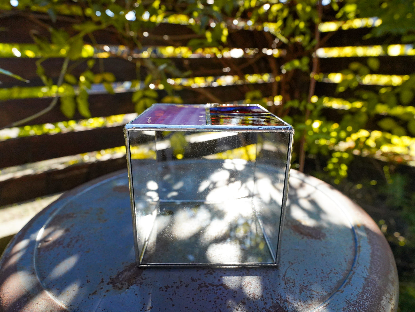 Glass Planter square red&pink #68