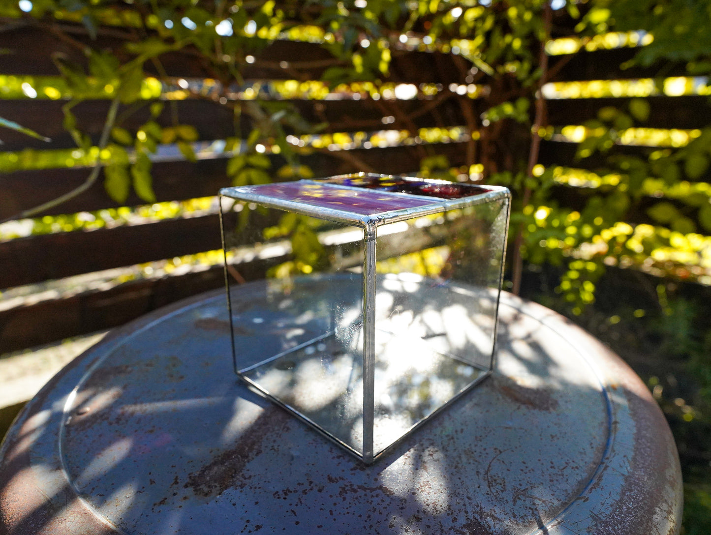 Glass Planter square red&pink #68