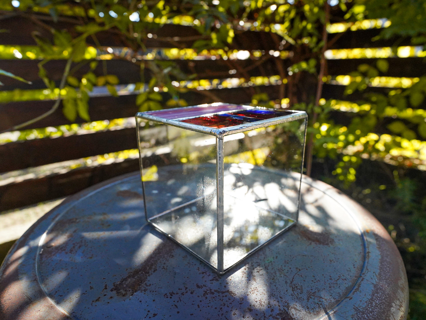 Glass Planter square red&pink #68