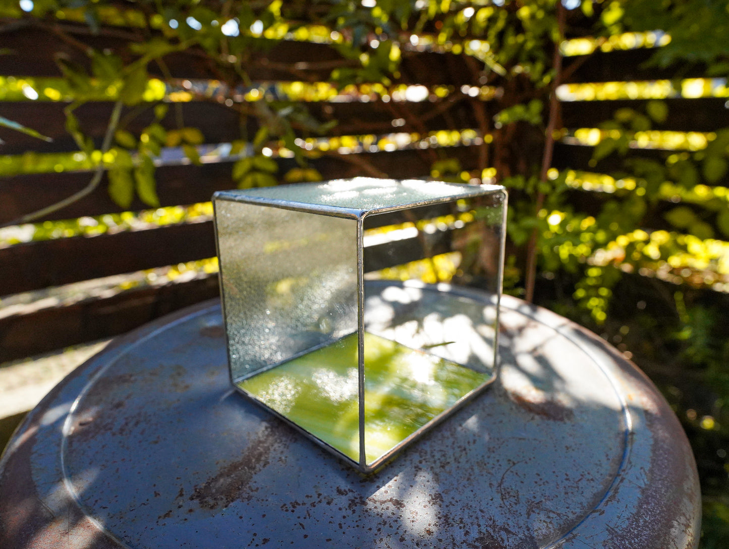 Glass Planter square yellow&brown #69