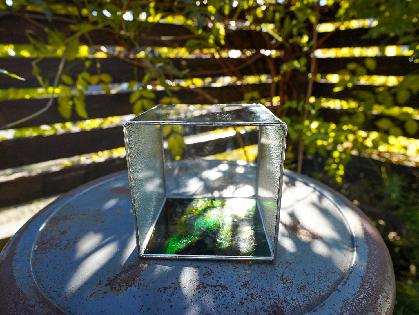 Glass Planter square green&brown #71