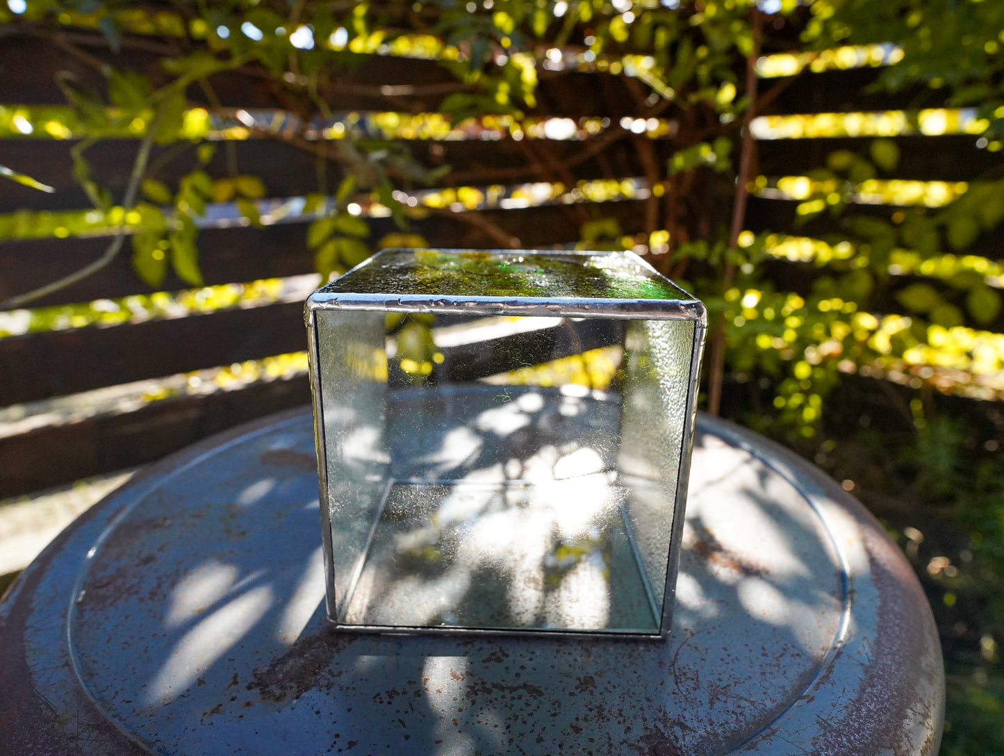 Glass Planter square green&brown #71