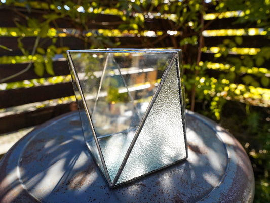 Glass Planter polygon rough&clear #74